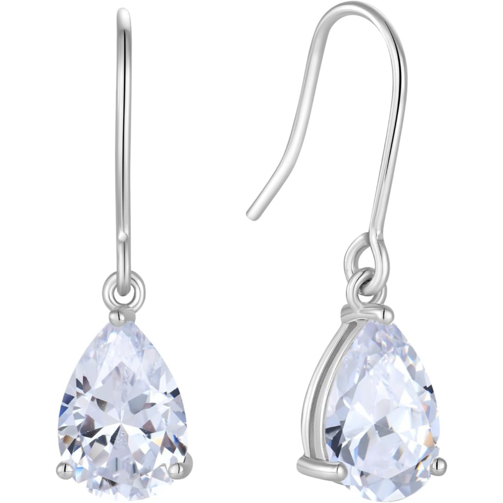 925 Sterling Silver Teardrop Birthstone Dangle Earrings 7x10mm For Women